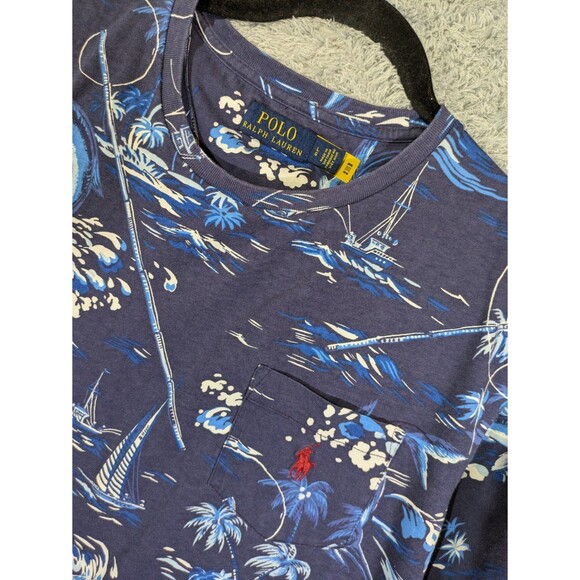 Polo Ralph Lauren Marlin Fishing Print Tee Size Large Blue Coastal Summer - Picture 2 of 9